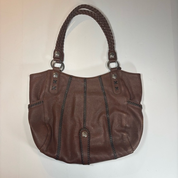 Brighton Two Tone Brown Leather Purse Satchel Shoulder Bag Heart Charm D523425 - Picture 5 of 11